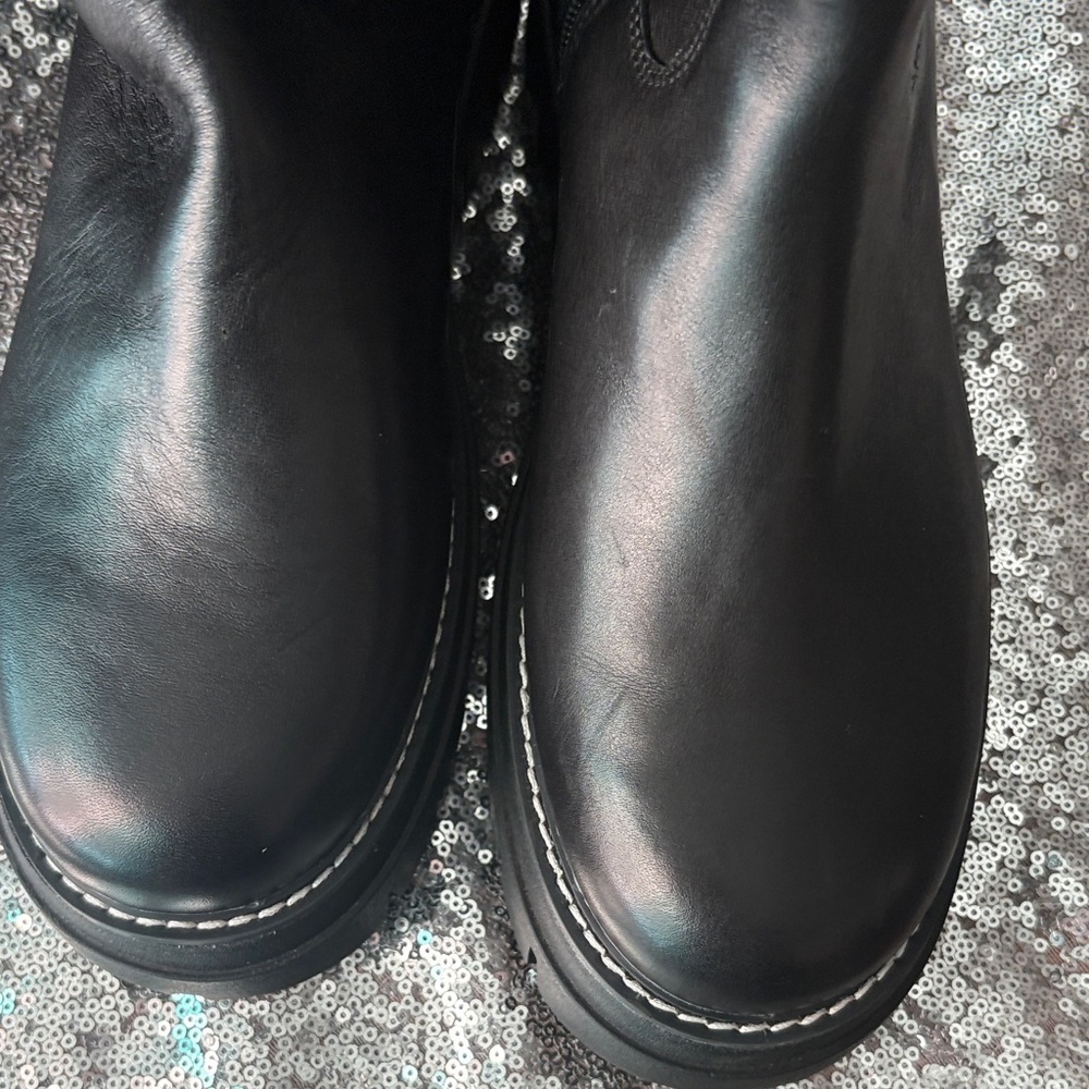 JSlides Leather Black Chunky Platform Knee-High Boots Size 8 M - Picture 15 of 17